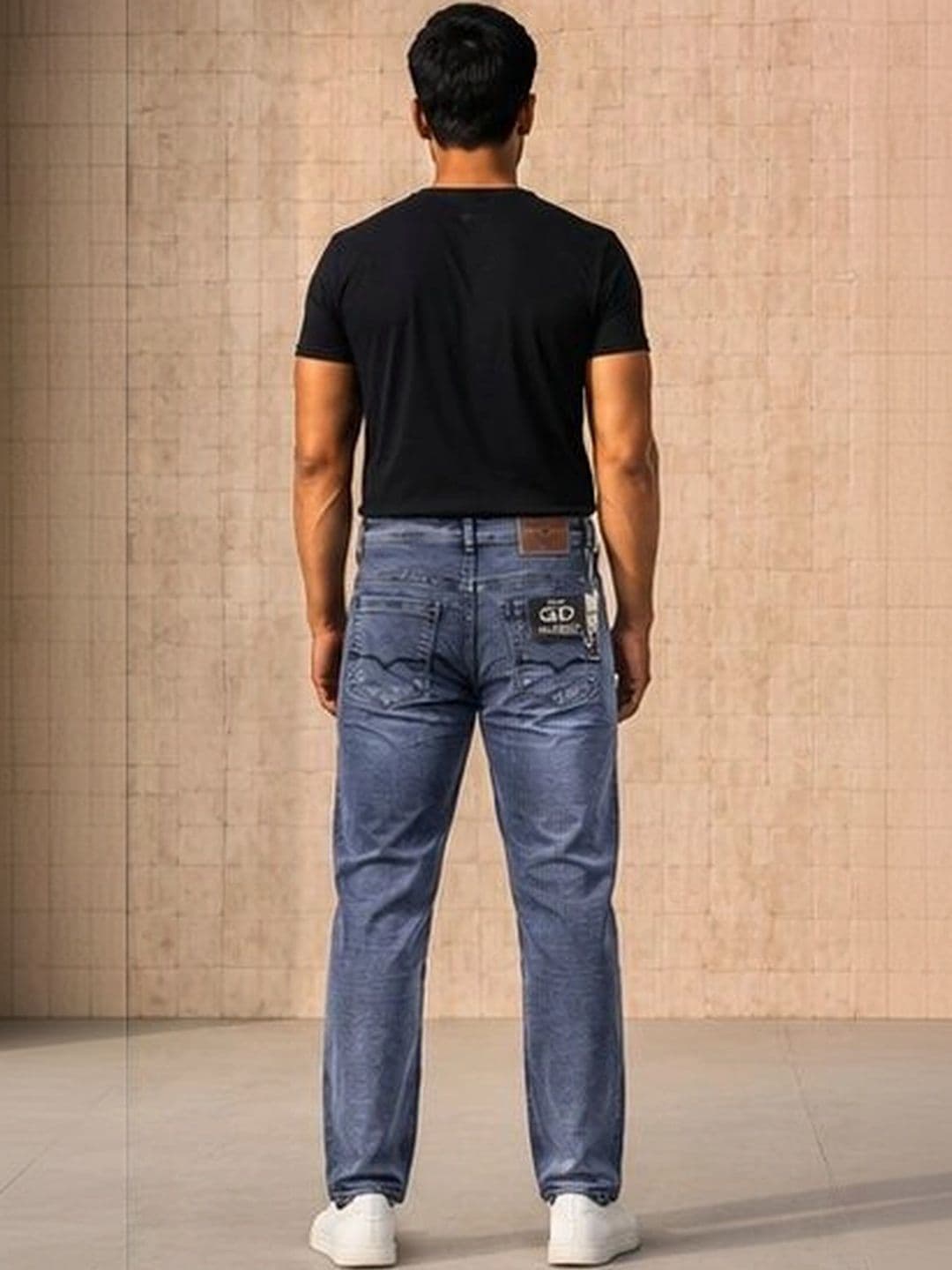 Global Jeans Men Regular Fit Mid-Rise Low Distress Jeans thumbnail 4