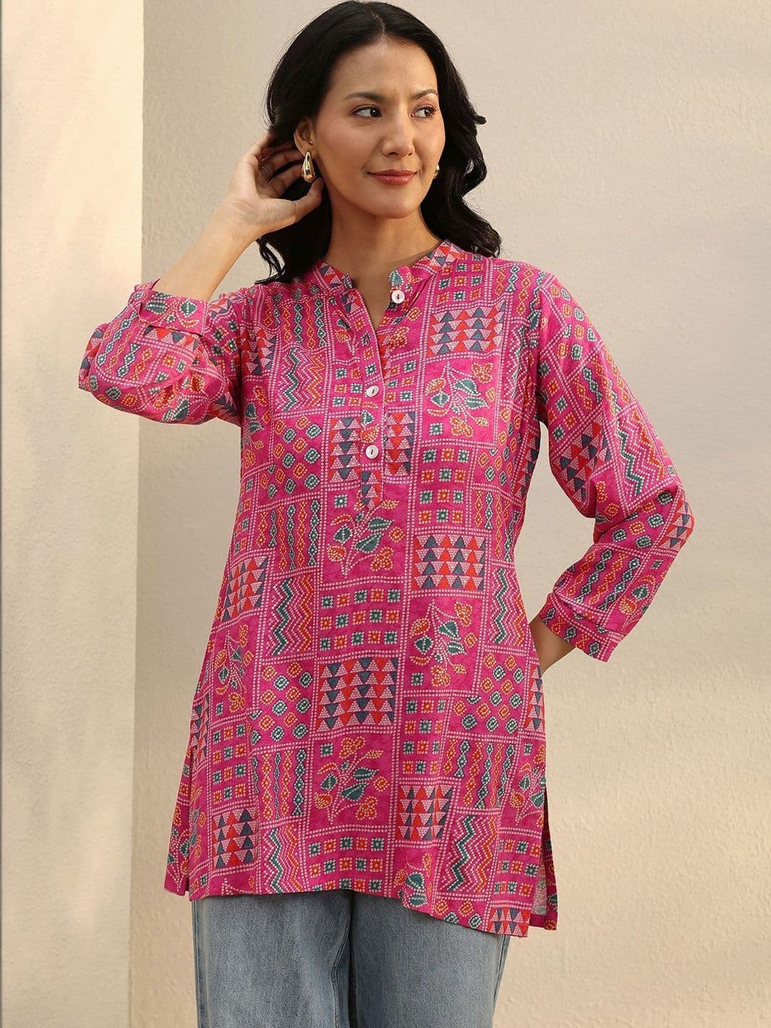 Libas Pink Multi Printed Rayon Straight Tunic thumbnail 5