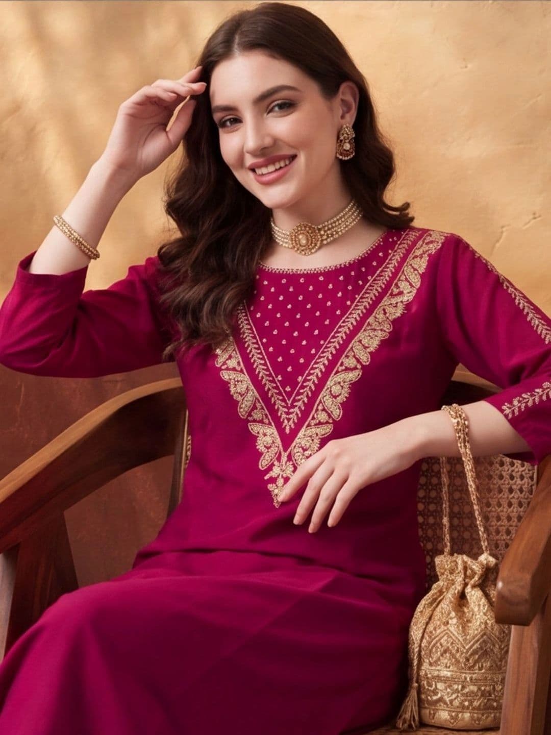 Jaipur Kurti Women Ethnic Motifs Embroidered Regular Thread Work Kurta with Trousers & With Dupatta thumbnail 2