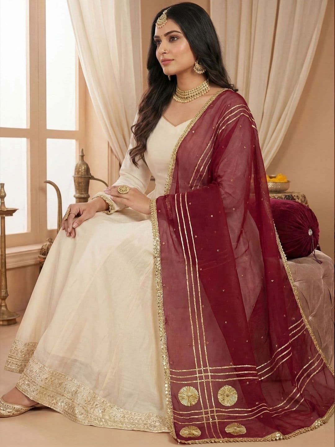 KALINI Ethnic Motifs Embroidered Organza Dupatta with Zari thumbnail 4