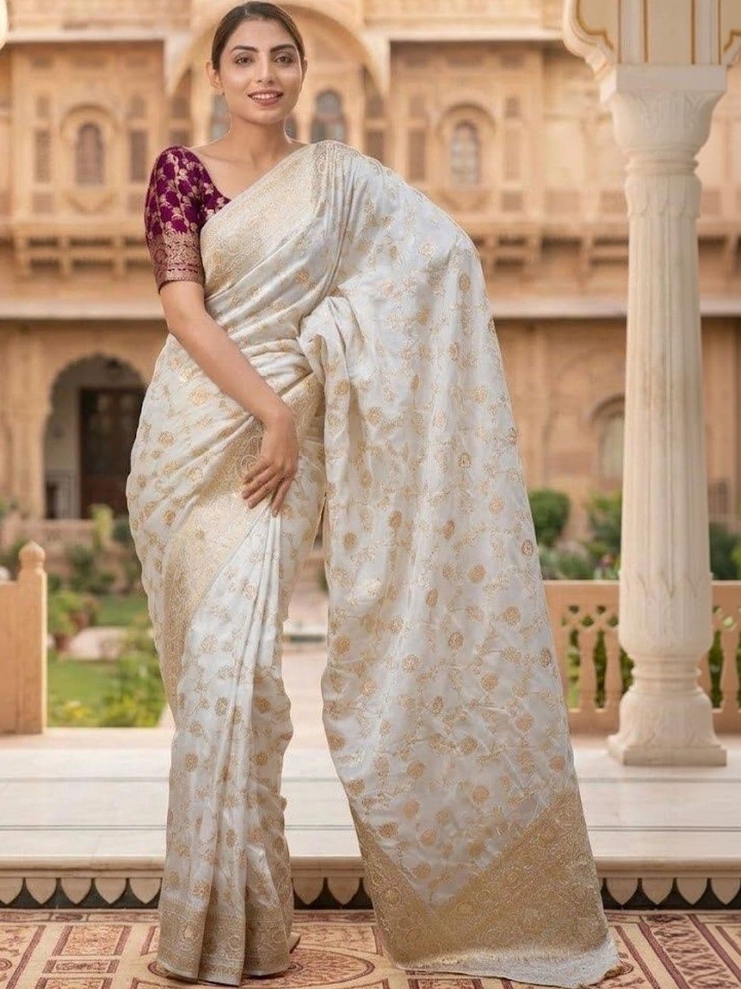 clotheva Woven Design Zari Art Silk Banarasi Saree - view 1