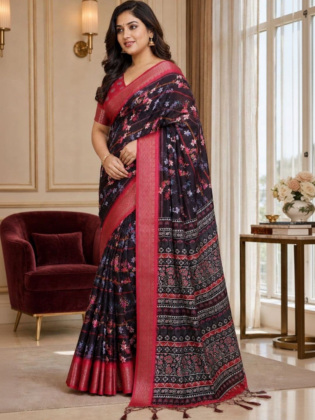 IKSHARA Floral Silk Cotton Saree thumbnail 3
