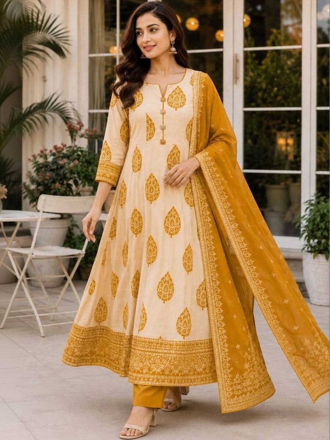 DIORICA Women Ethnic Motifs Printed Regular Pure Cotton Kurta with Trousers & With Dupatta - view 1