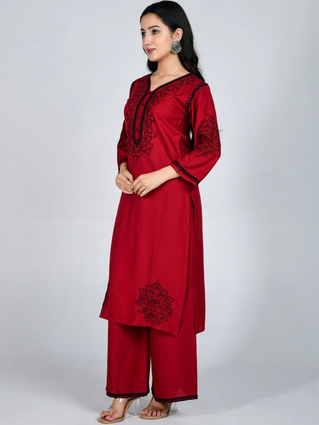 YOJINI Women Ethnic Motifs Embroidered Regular Thread Work Kurta with Palazzos thumbnail 4