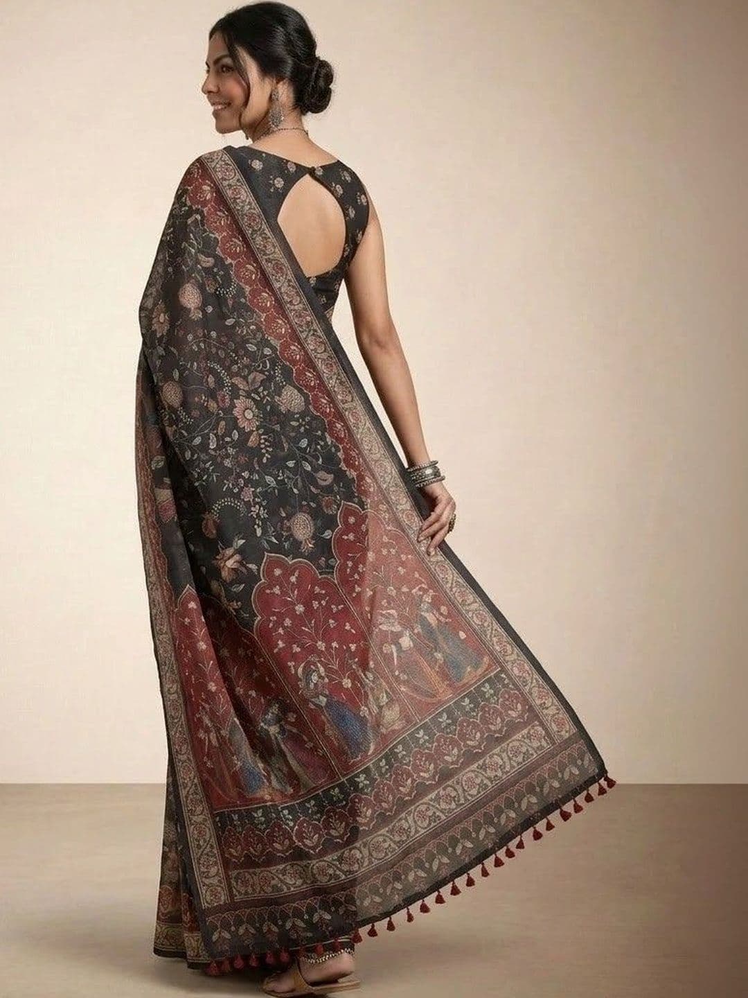 Anouk Kalamkari Silk Blend Saree thumbnail 3