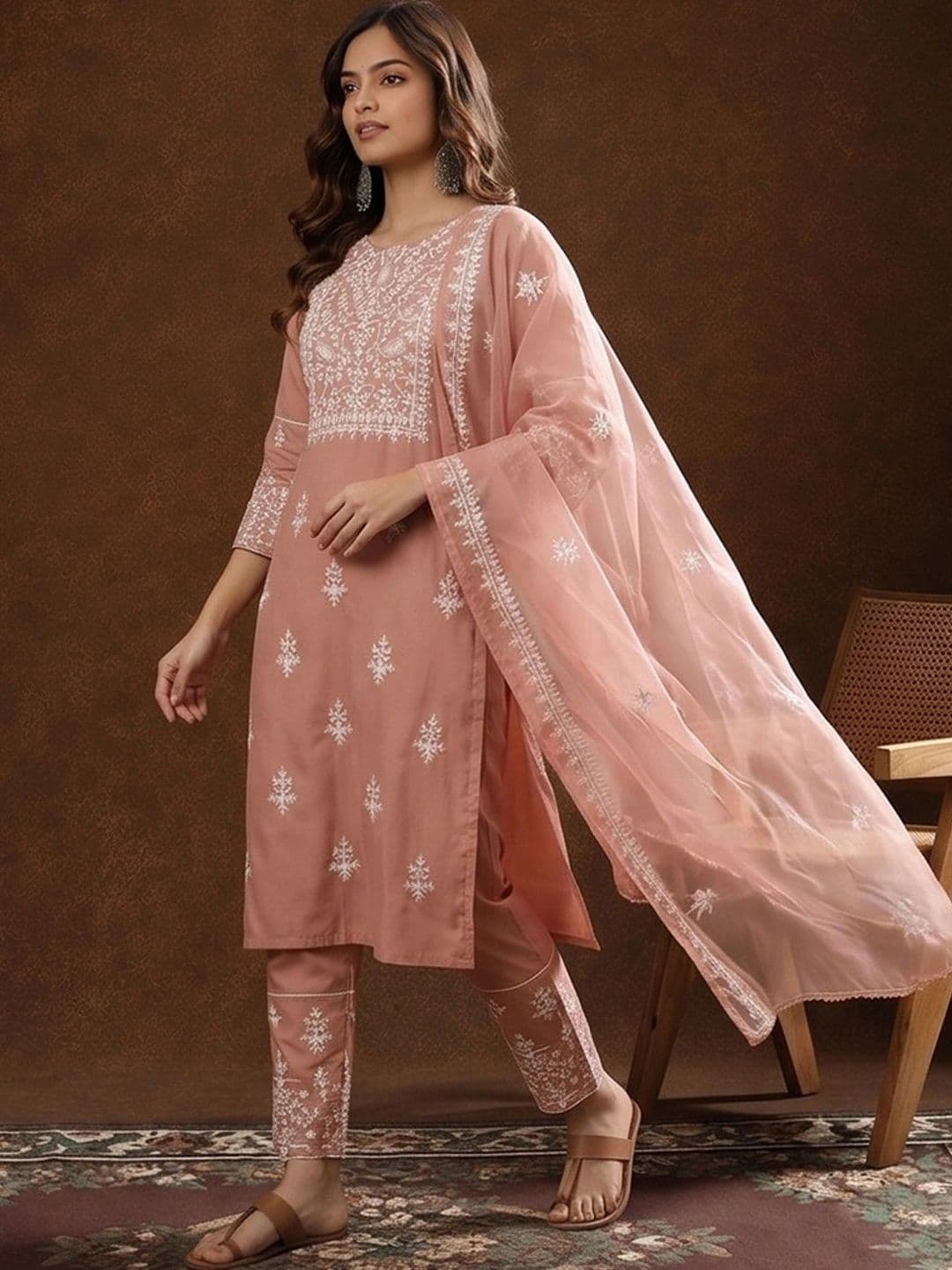 Anouk Women Ethnic Motifs Embroidered Regular Thread Work Pure Cotton Kurta with Trousers & With Dupatta thumbnail 3