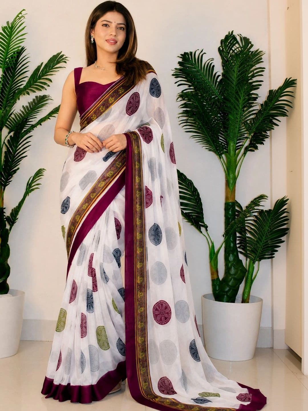 GHAN SALS Polka Dot Pure Georgette Saree - view 1