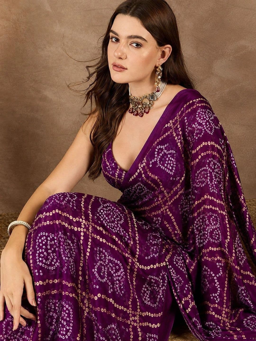 SANJANA  SILK SANJANA SILK Bandhani Pure Georgette Saree thumbnail 2