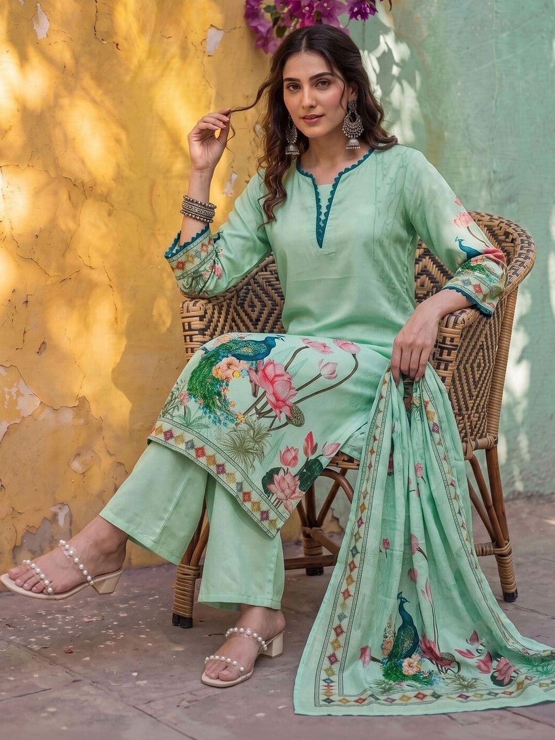 SASSIC Women Floral Printed Regular Kurta with Palazzos & With Dupatta thumbnail 3