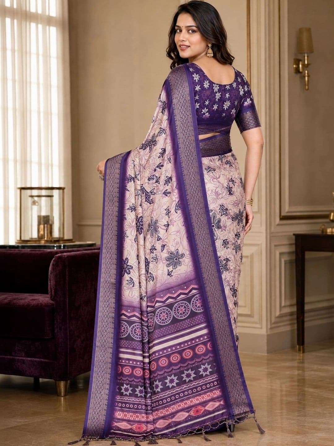 IKSHARA  Women Floral Silk Cotton Saree thumbnail 6