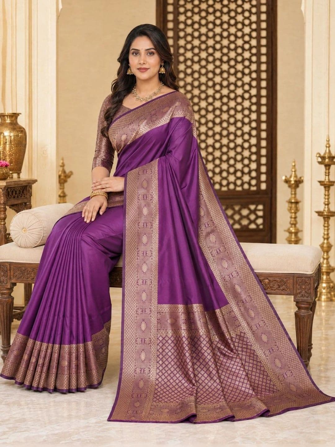IKSHARA Zari Art Silk Banarasi Saree thumbnail 6