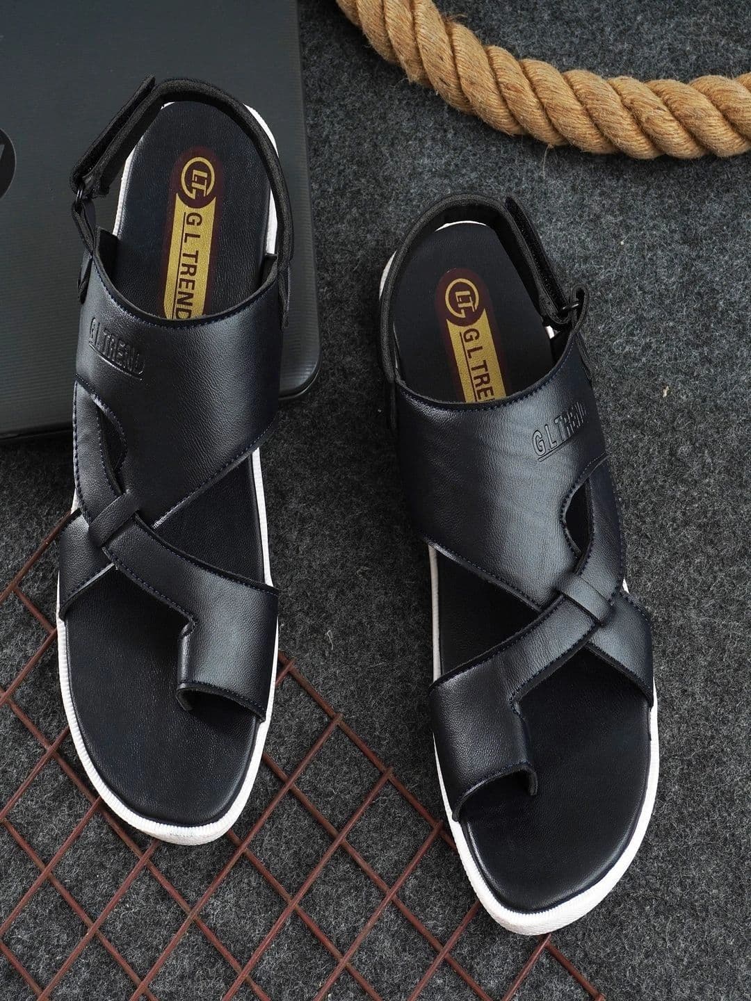 G L Trend Men Blue Solid Casual Comfort Sandals with Cross-Strap Design - view 1