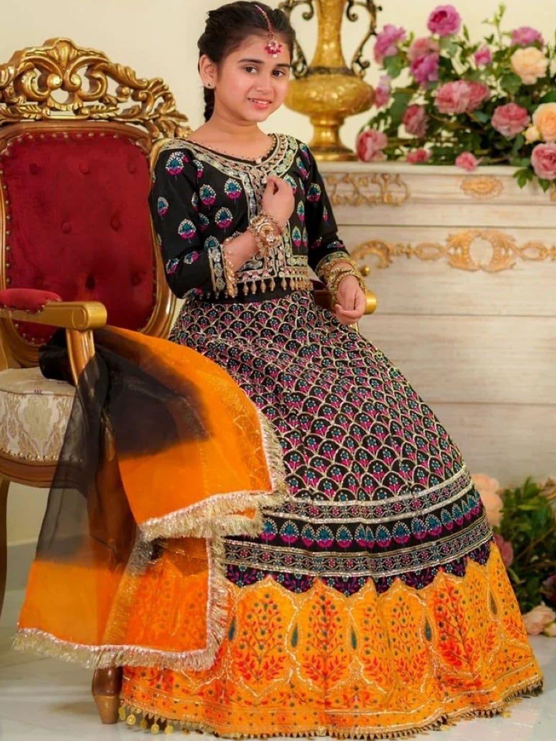 NKV Girls Embroidered Ready to Wear Lehenga & Blouse With Dupatta thumbnail 5
