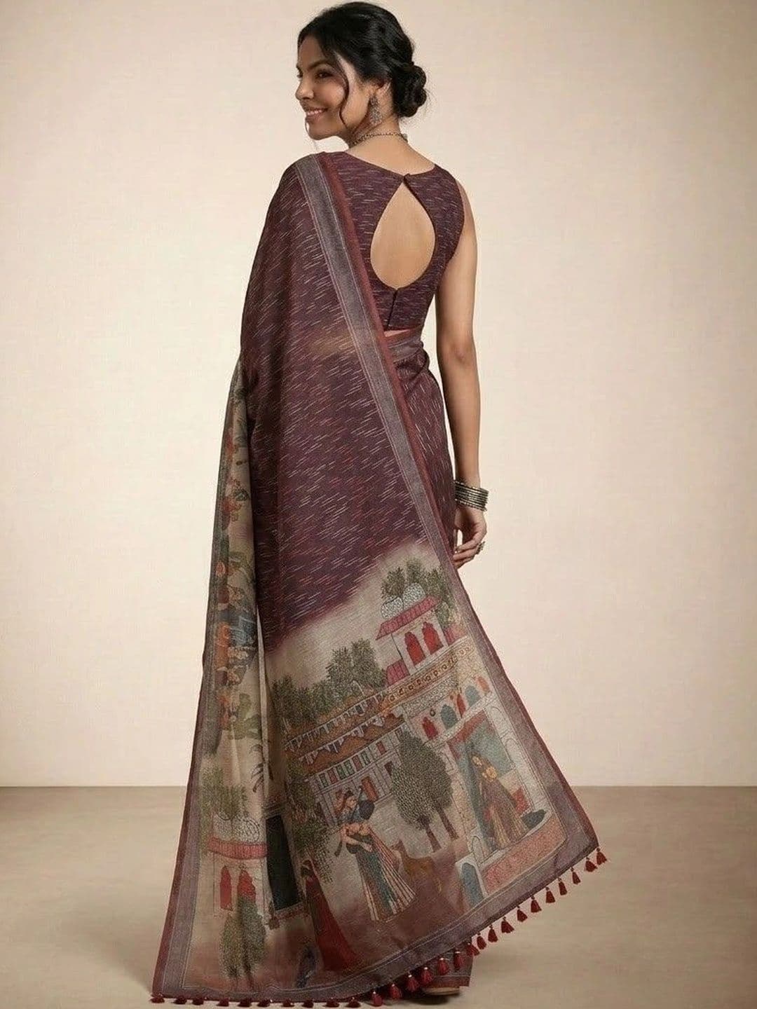 Anouk Kalamkari Silk Blend Ikat Saree thumbnail 5