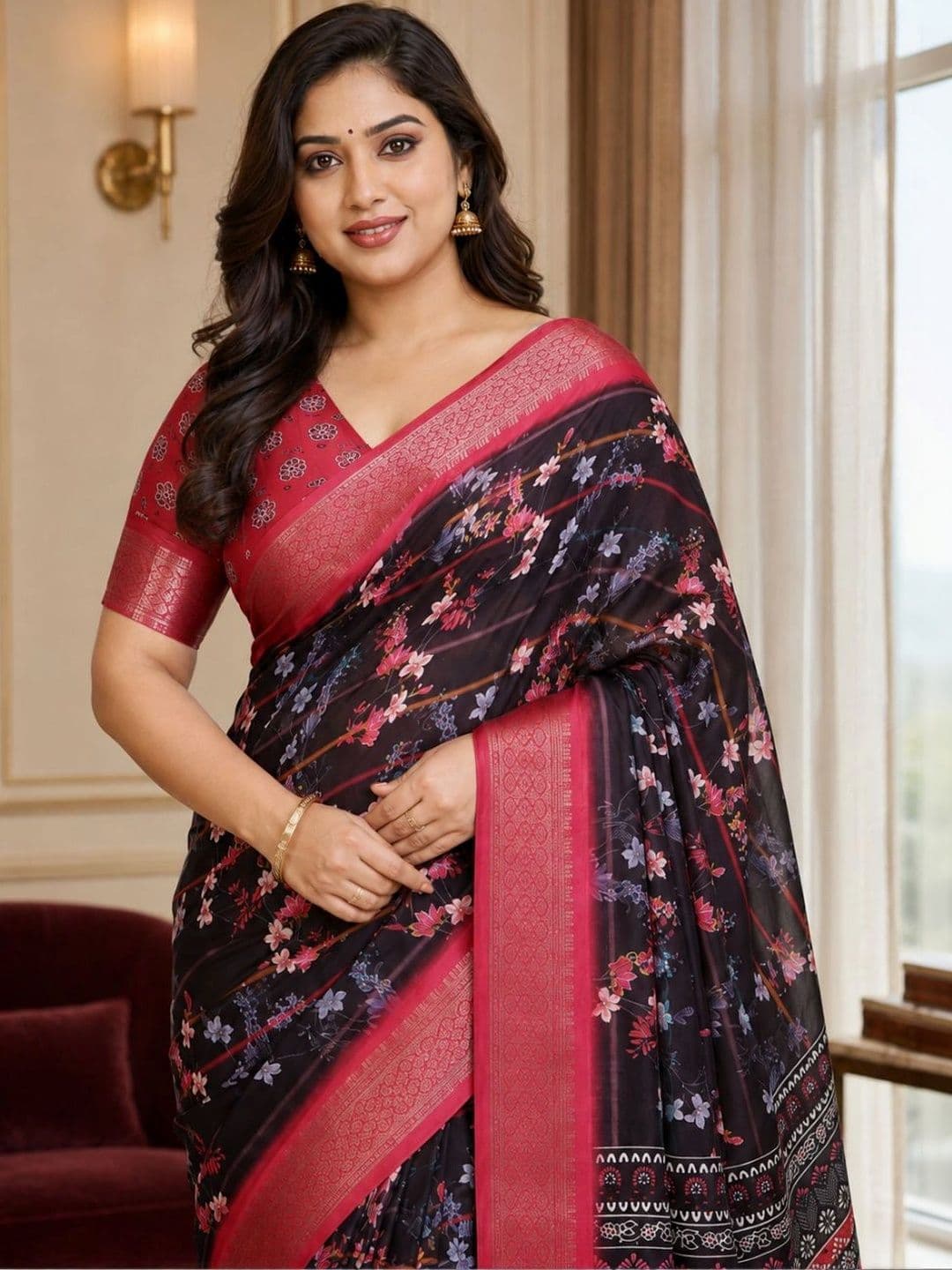 IKSHARA Floral Silk Cotton Saree thumbnail 2