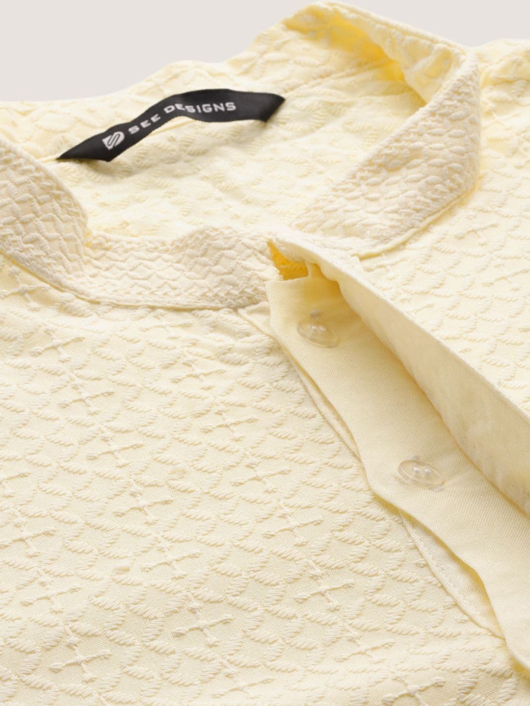 See Designs Mandarin Collar Geometric Chikankari Embroidered Straight Kurta thumbnail 2