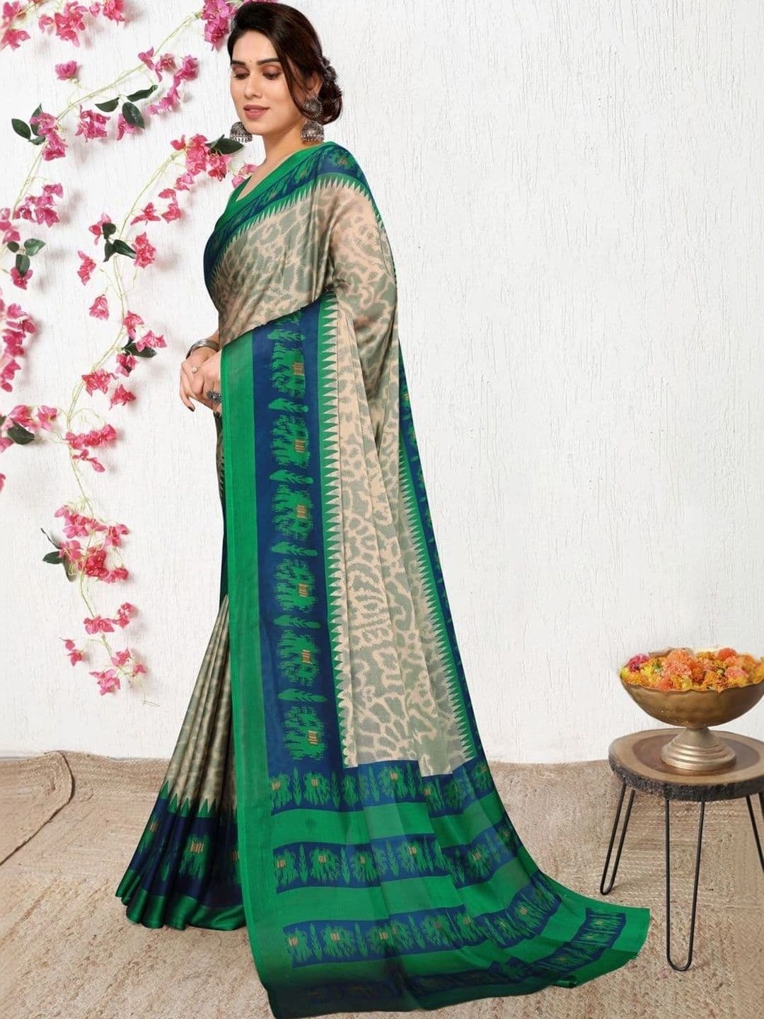 KALINI Poly Chiffon Designer Ikat Saree thumbnail 7
