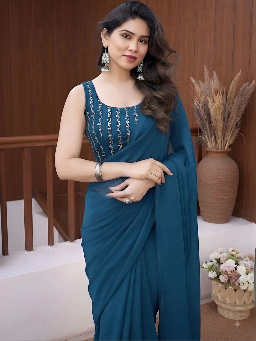 VRAGI Embellished Sequinned Saree thumbnail 2
