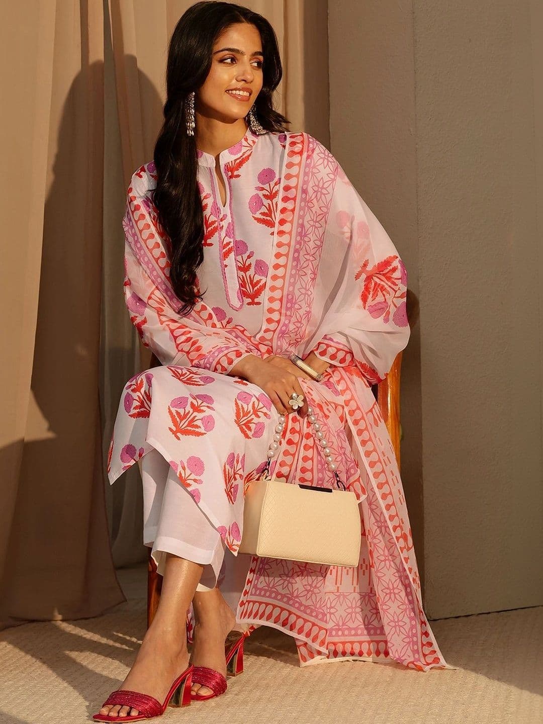 Libas Women Floral Printed Regular Kurta with Trousers & With Dupatta - view 1