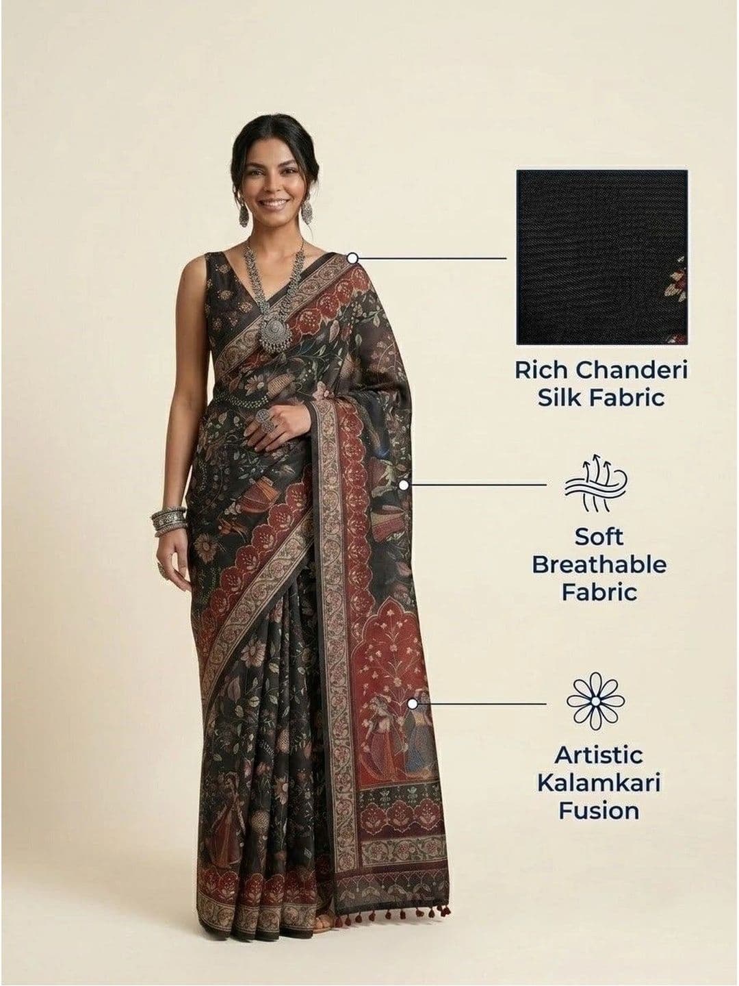Anouk Kalamkari Silk Blend Saree thumbnail 4