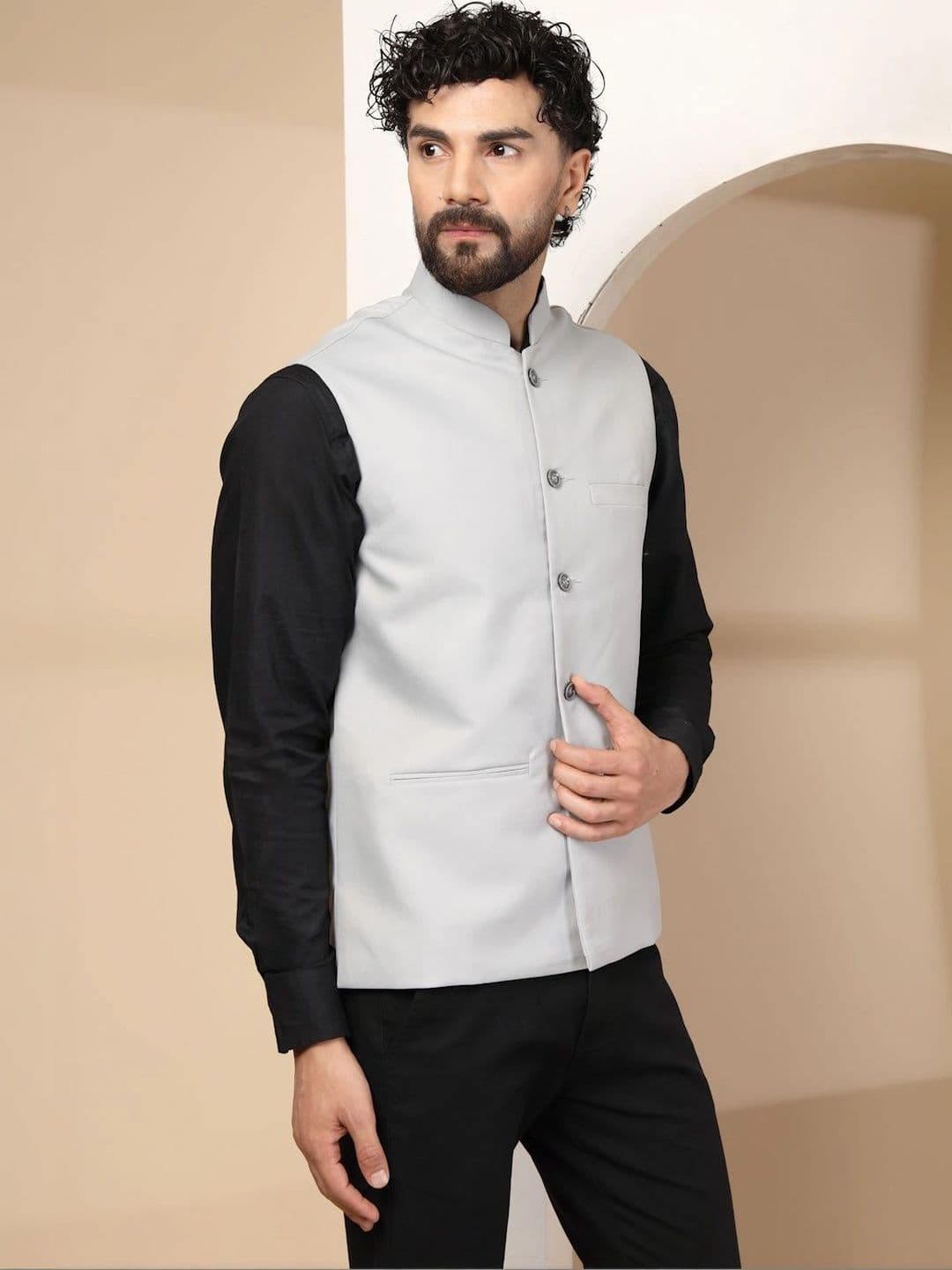 Vastraa Fusion Men Pure Cotton Mandarin Collar Nehru Jackets thumbnail 5