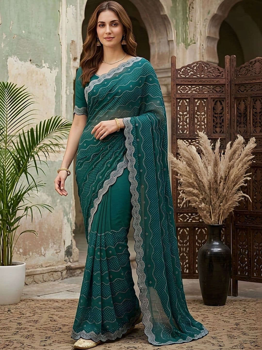 all about you Embellished Beads and Stones Silk Blend Fusion Saree thumbnail 2