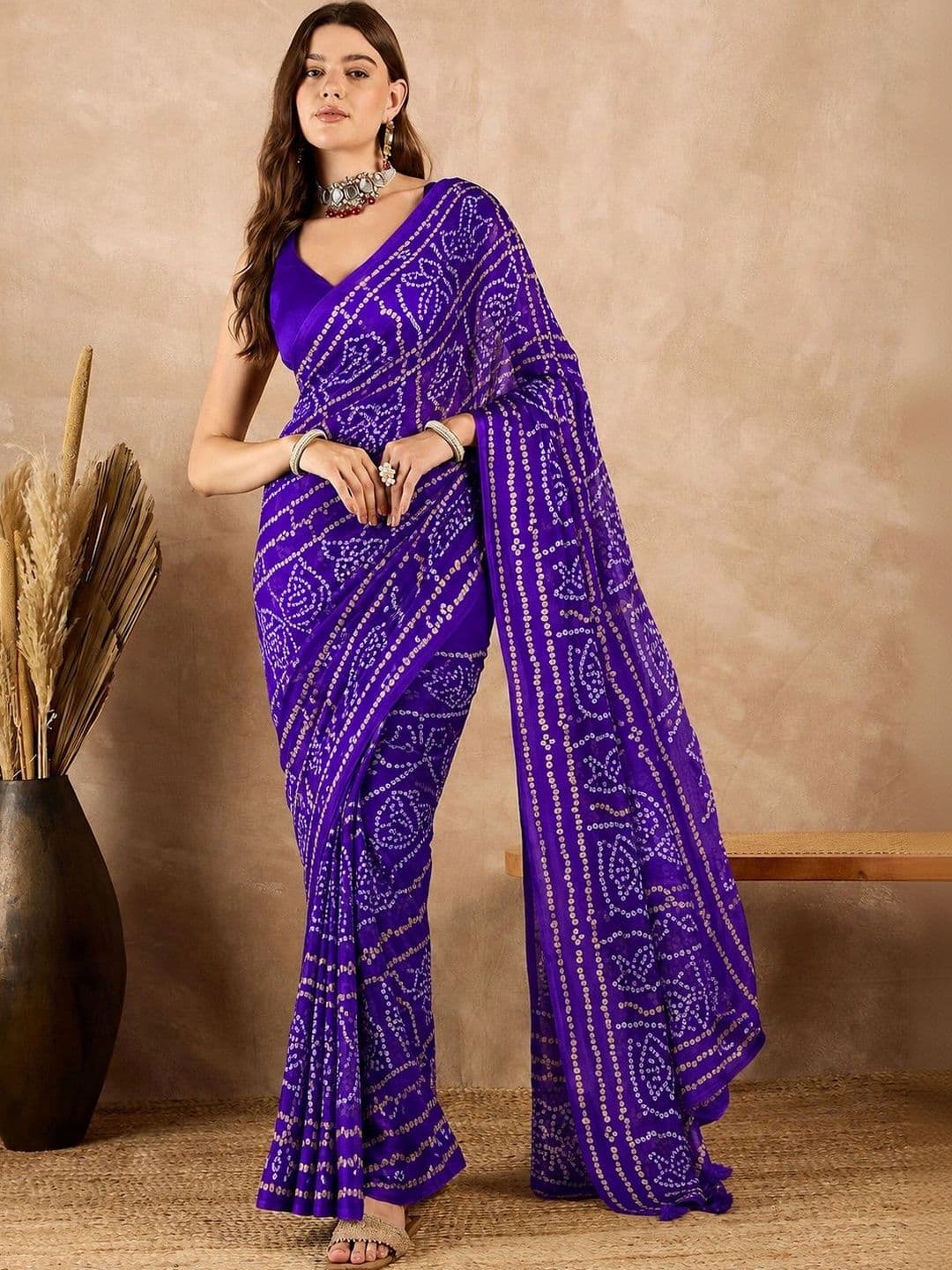 SANJANA  SILK SANJANA SILK Bandhani Pure Georgette Saree - view 1