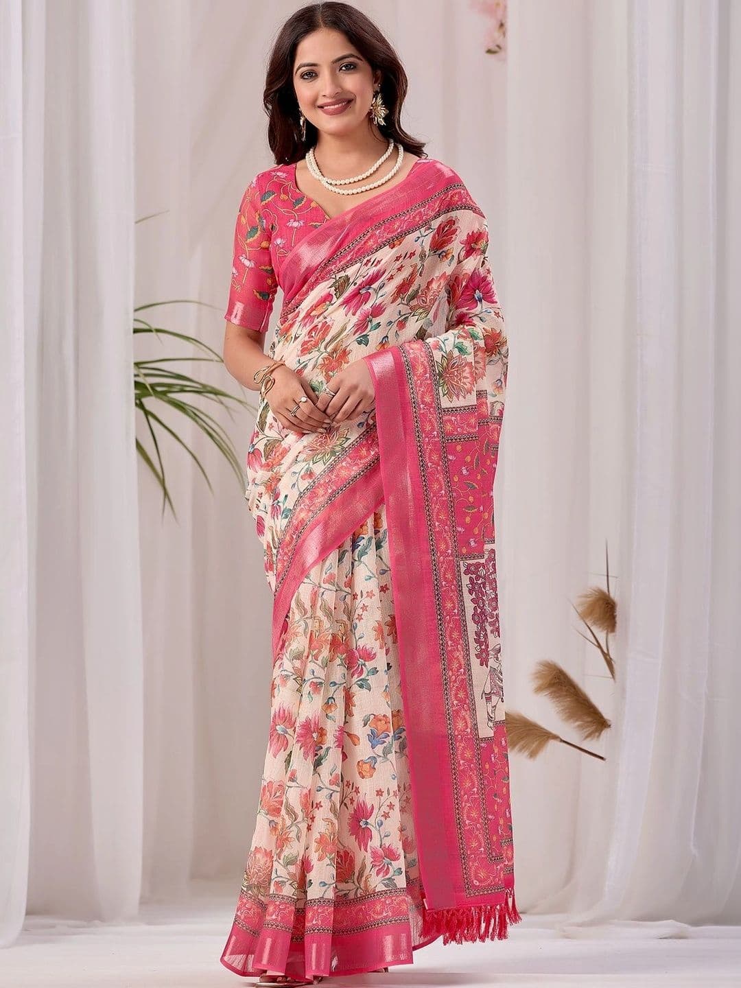 FABRINO Floral Silk Cotton Saree - view 1
