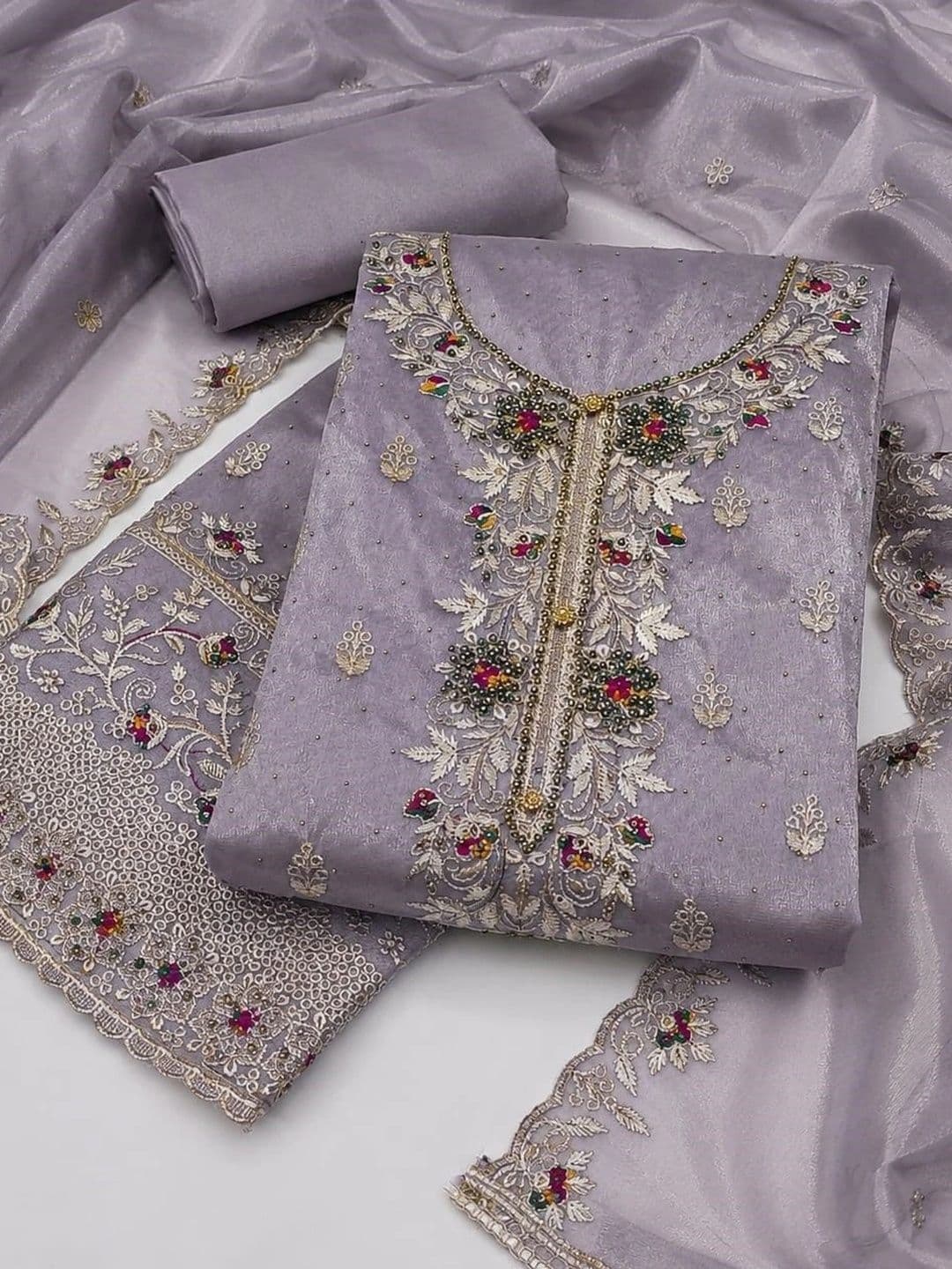 Deekay embrotex Embroidered Art Silk Unstitched Dress Material - view 1