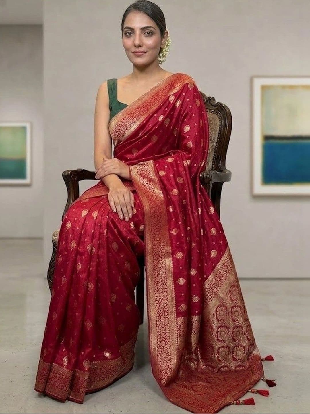 AJ FASHION PLUS Woven Design Zari Art Silk Banarasi Saree thumbnail 5