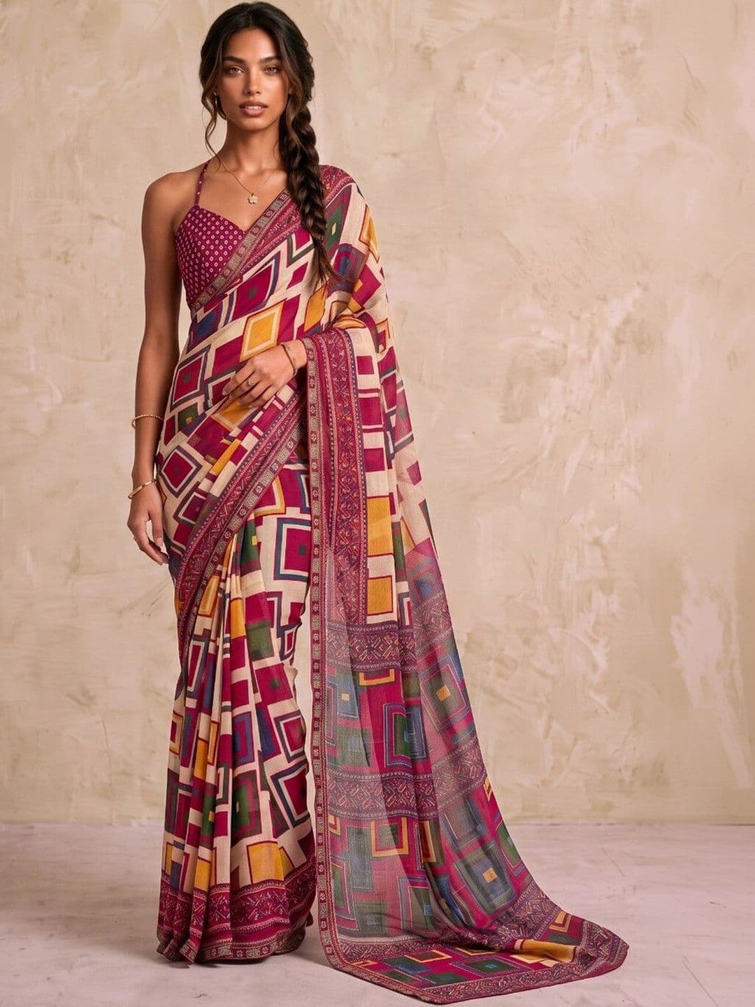 SAARA Ethnic Motifs Pure Georgette Saree thumbnail 2