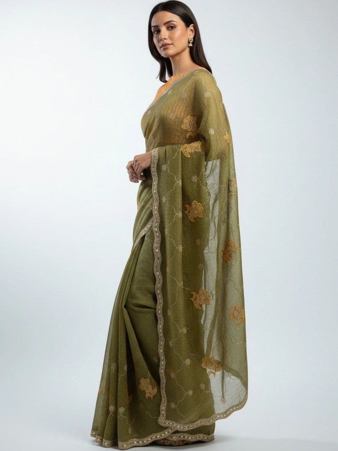 SmileyFashion Floral Embroidered Poly Georgette Saree thumbnail 5