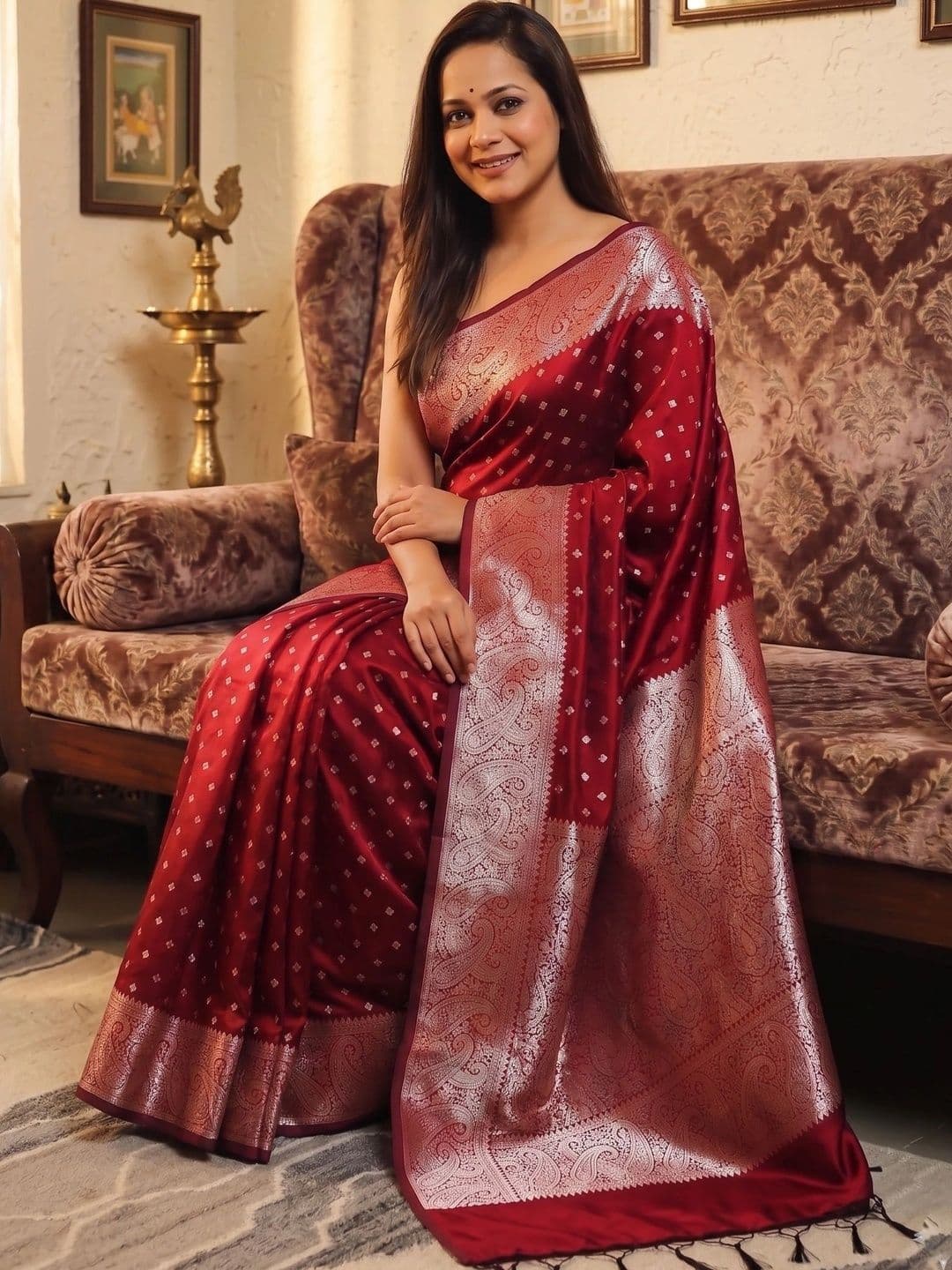 Zimzims Woven Design Zari Art Silk Banarasi Saree thumbnail 6