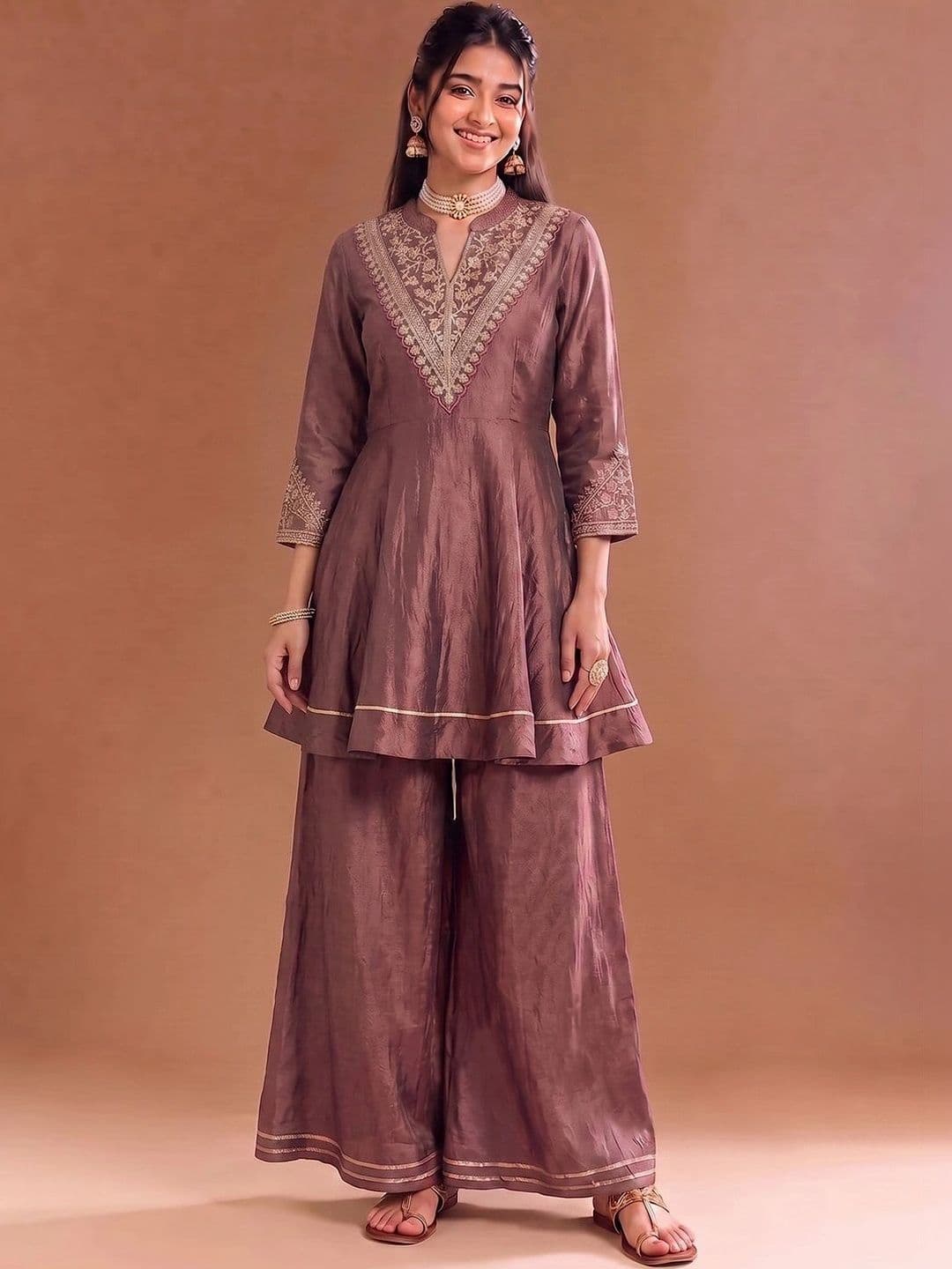 Varanga Women Ethnic Motifs Embroidered Regular Thread Work Kurta with Palazzos & With Dupatta thumbnail 7