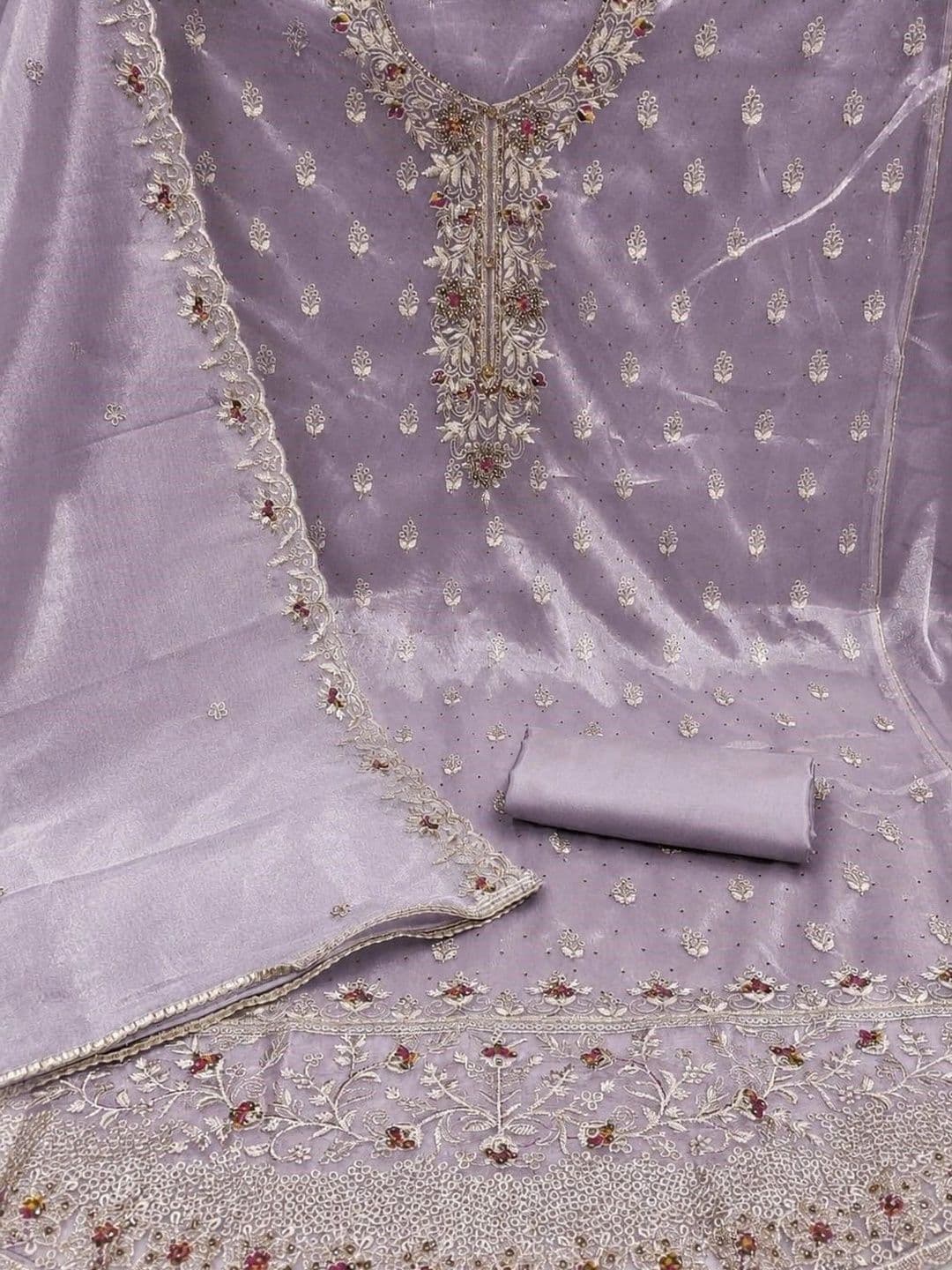 Deekay embrotex Embroidered Art Silk Unstitched Dress Material thumbnail 2