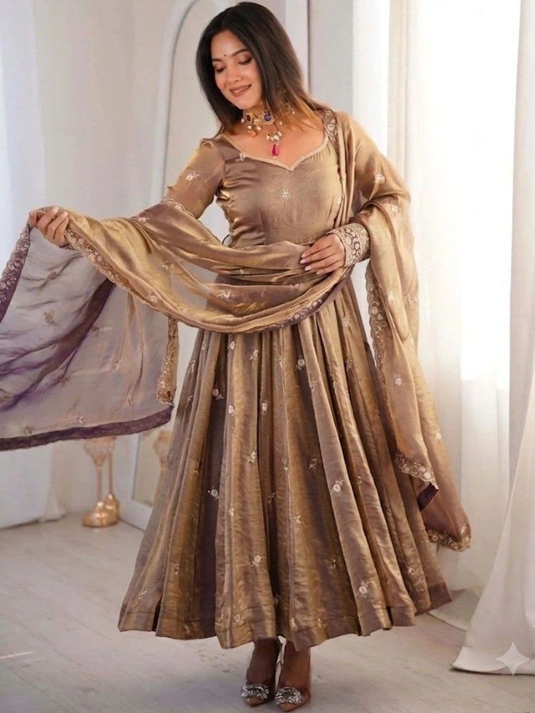 HERE&NOW Women Ethnic Motifs Embroidered Regular Thread Work Kurta with Trousers & With Dupatta thumbnail 3