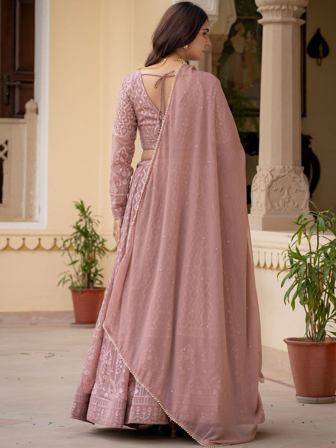 House of Pataudi Embroidered Round Neck Flared Lehenga Choli thumbnail 4
