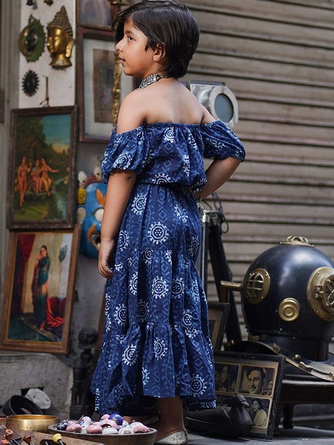 Laad Girls Printed Block Print Ready to Wear Lehenga & thumbnail 3