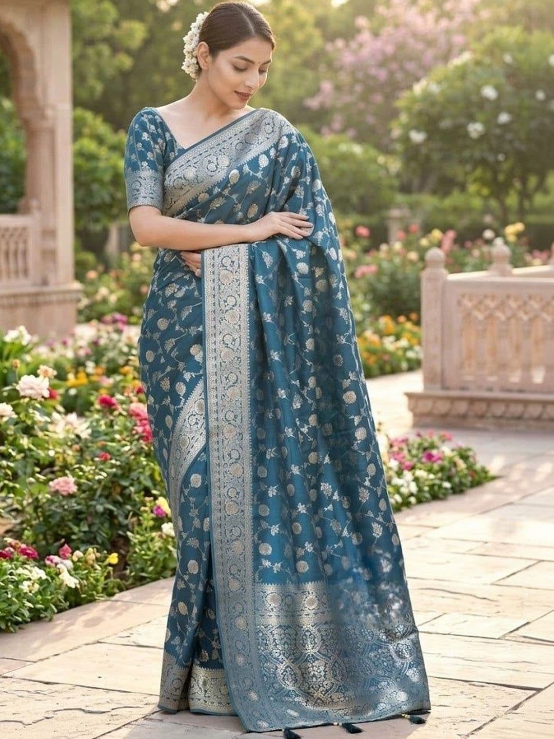 AAVEE Woven Design Zari Art Silk Banarasi Saree - view 1