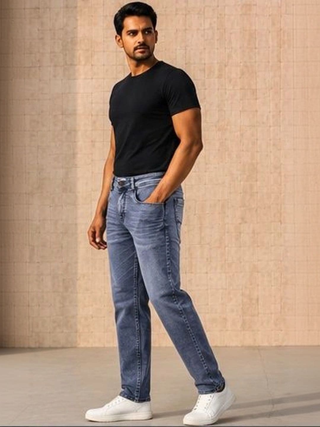 Global Jeans Men Regular Fit Mid-Rise Low Distress Jeans thumbnail 5