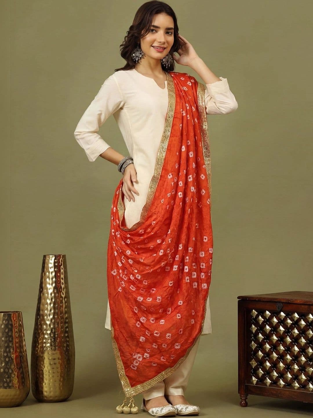 KALINI Printed Bandhani Dupatta with Sequinned thumbnail 3