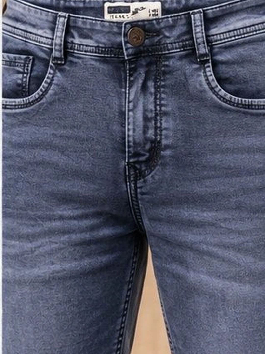 Global Jeans Men Regular Fit Mid-Rise Low Distress Jeans thumbnail 4