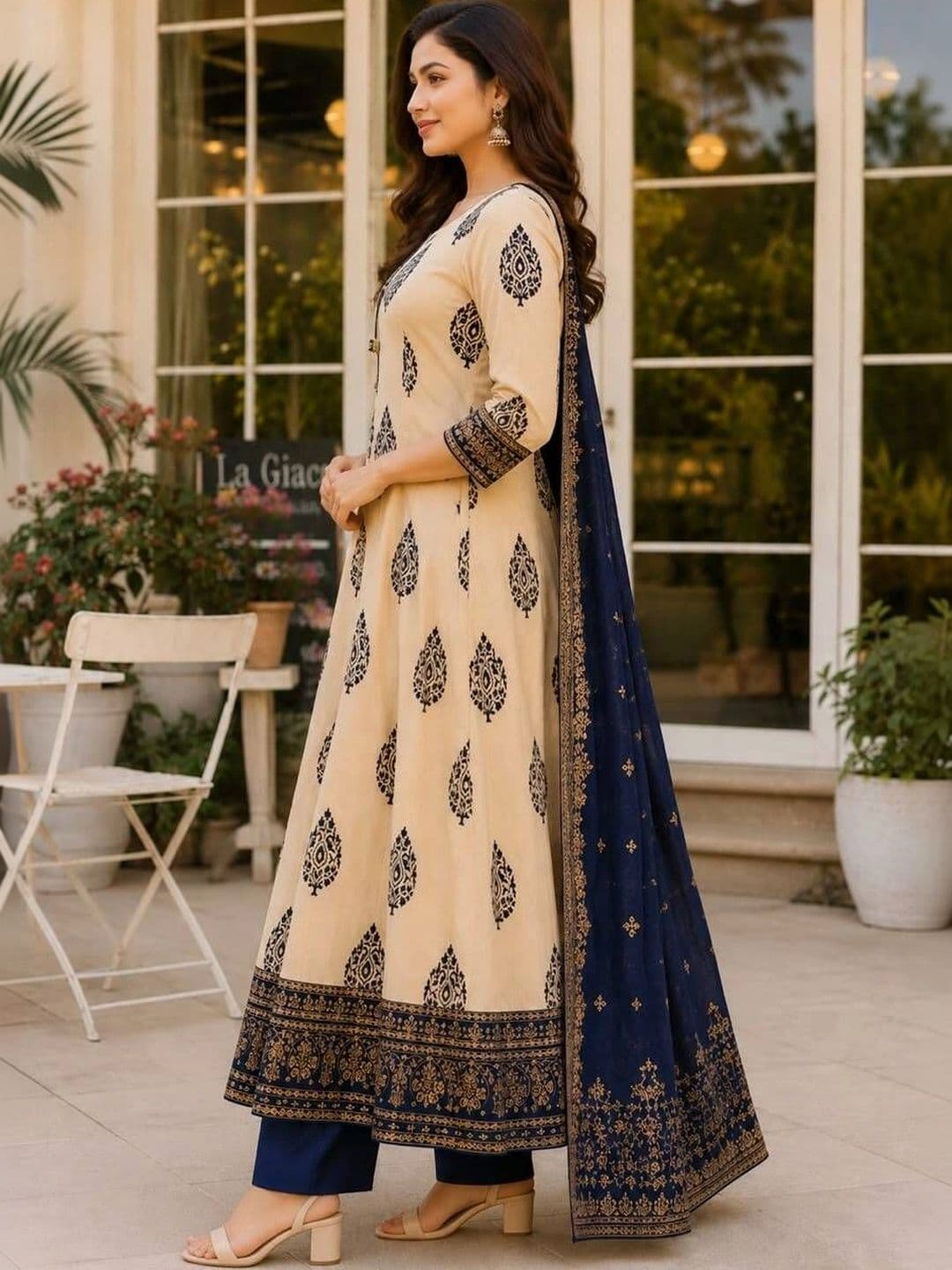KALINI Women Ethnic Motifs Printed Regular Pure Cotton Kurta with Trousers & With Dupatta thumbnail 4