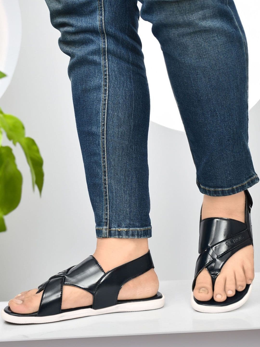 G L Trend Men Leather Comfort Casual Velcro Blue Sandals thumbnail 7