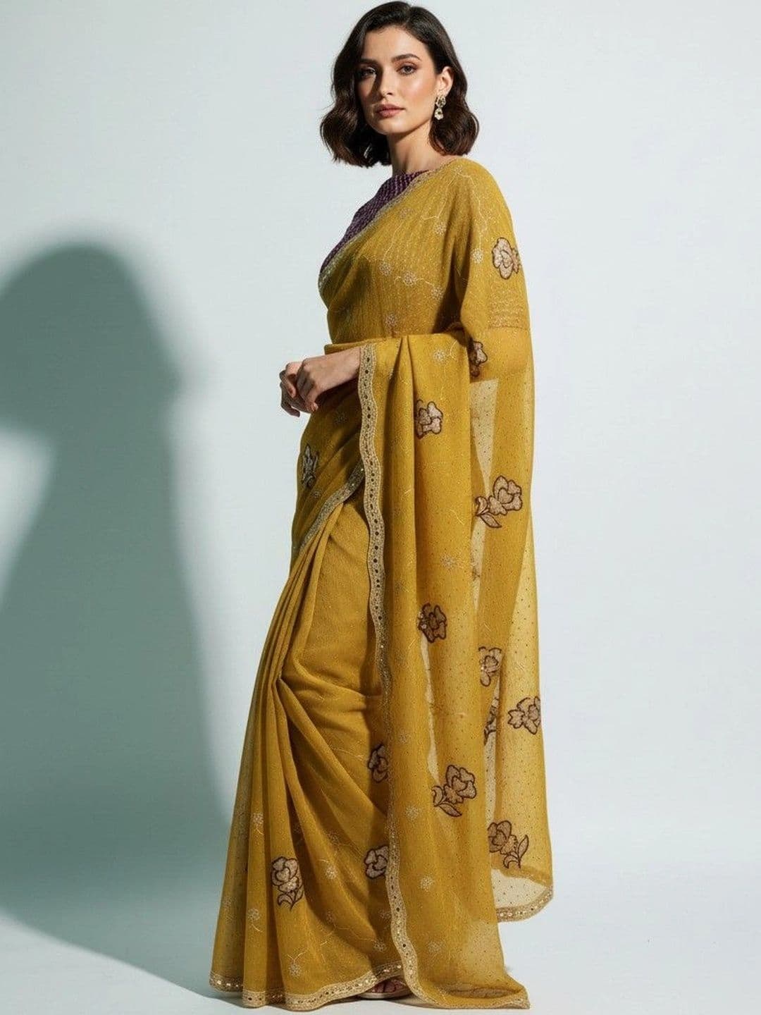 SmileyFashion Floral Poly Georgette Saree thumbnail 4