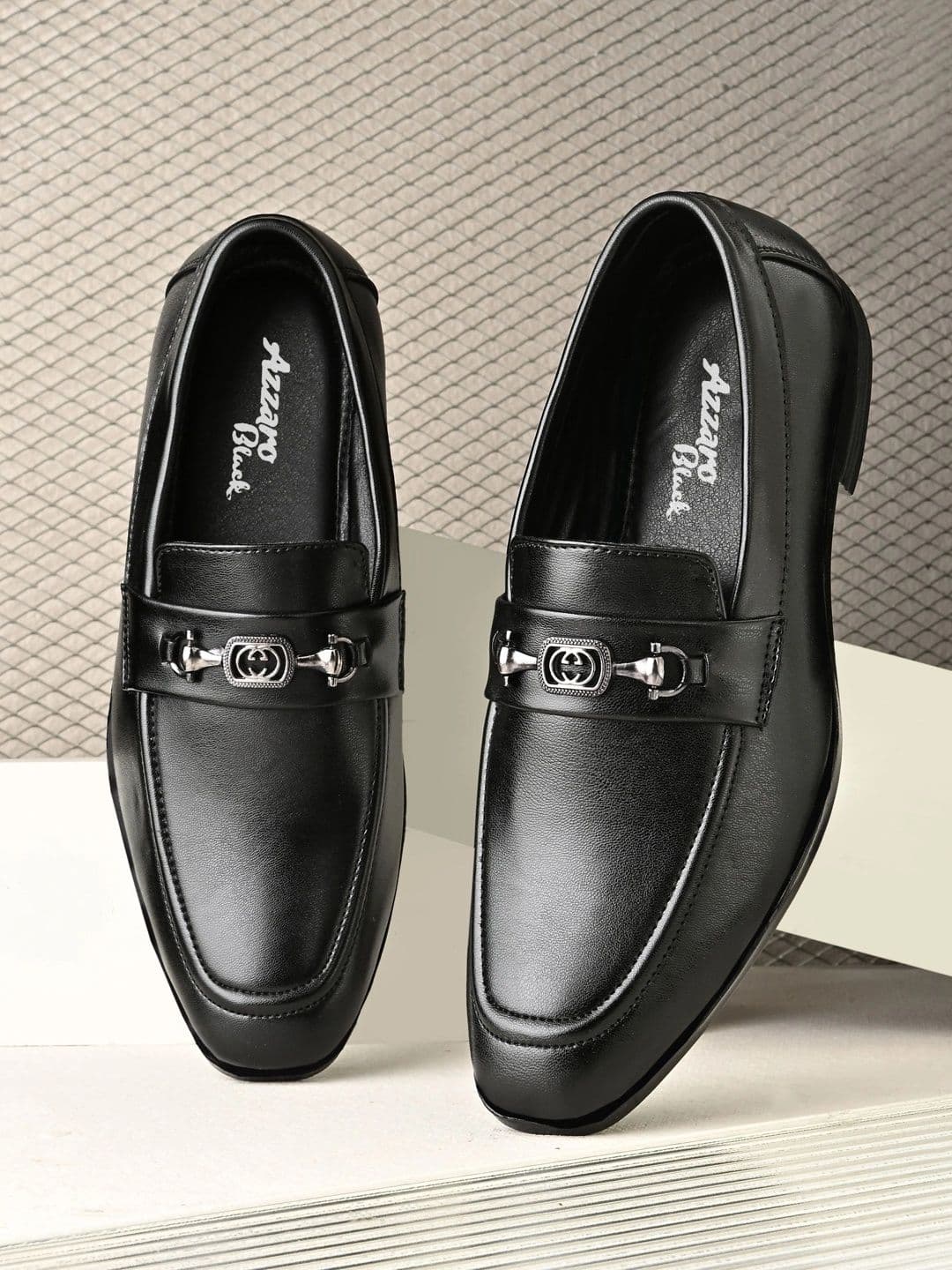 Azzaro Black Synthetic Leather Round Toe Slip-On Formal Loafers - view 1