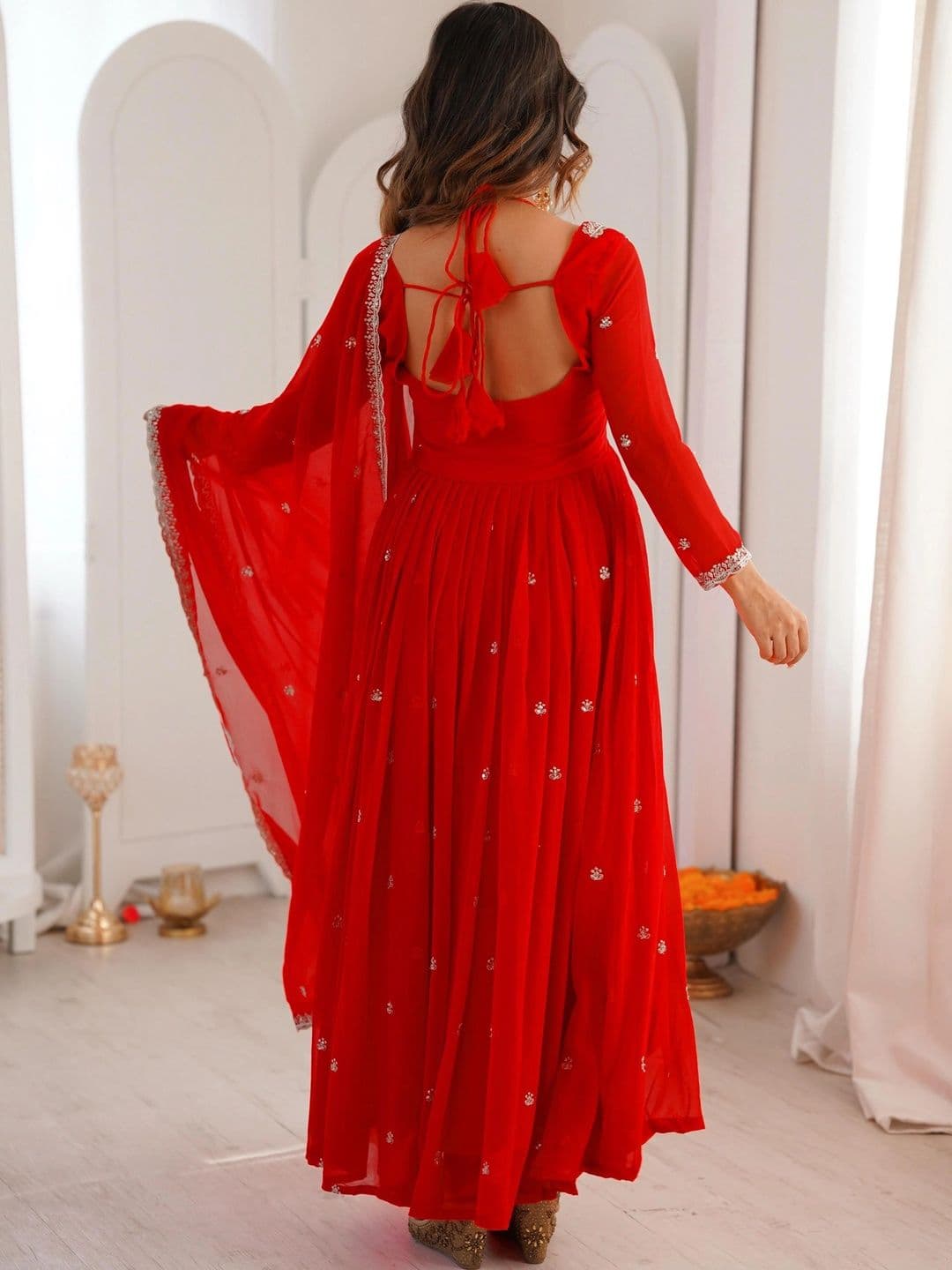 Frenzy Fusion Women Ethnic Motifs Embroidered Angrakha Thread Work Kurta with Palazzos & With Dupatta thumbnail 5
