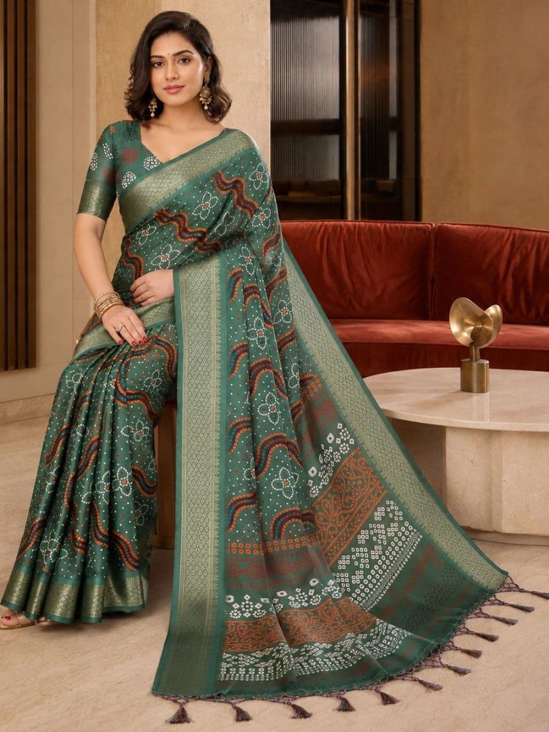 IKSHARA Bandhani Silk Cotton Saree thumbnail 5