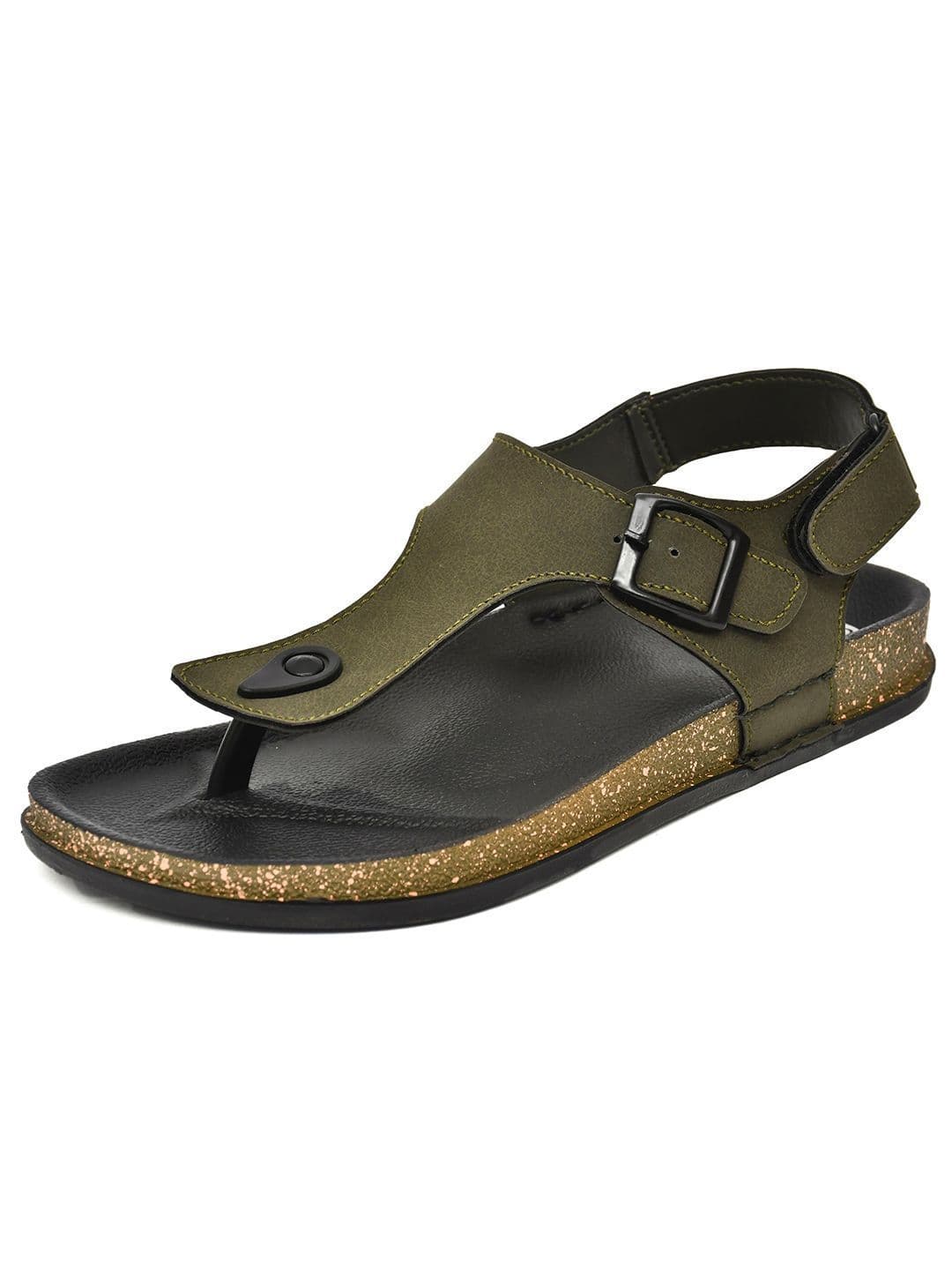 G L Trend Men Casual Iightweight Olive T Strap Velcro Sandals thumbnail 5