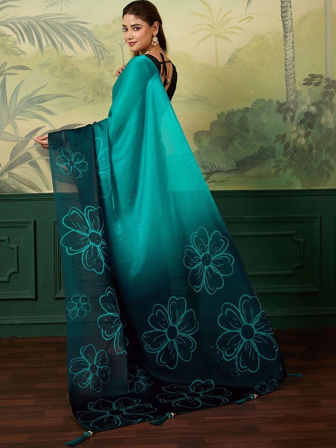all about you Floral Satin Designer Saree thumbnail 7